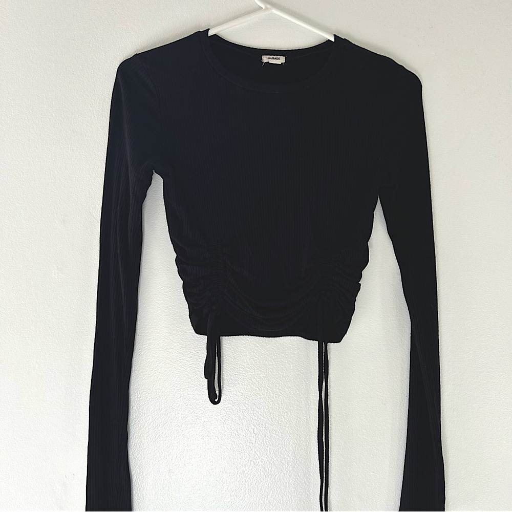 Garage Black Long Sleeve Tie Top